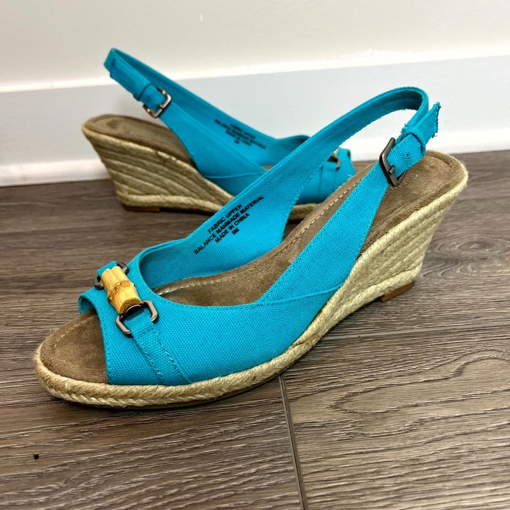 Coldwater Creek Blue Peep Toe, Sling Back Espadrille Size 9‎